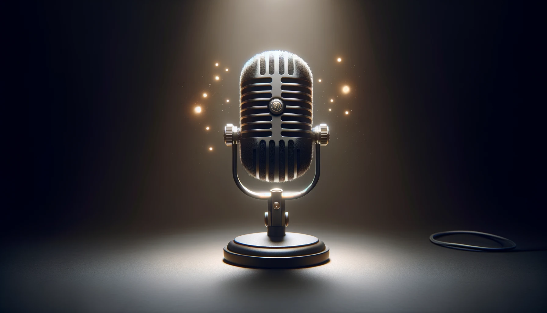 microphone vintage avec un éclairage doux sur un fond sombre, symbolisant comment faire un podcast