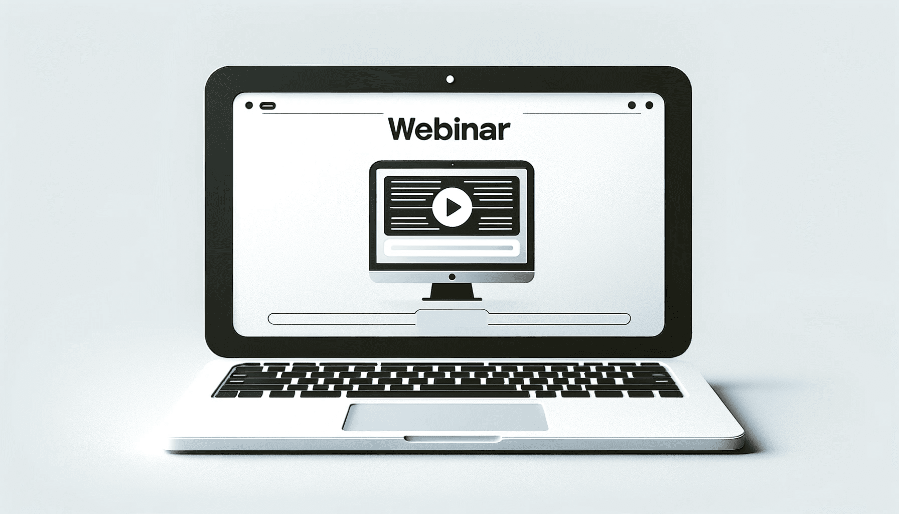 un ordinateur portable avec une interface de webinaire à l'écran, symbolisant le début de l'organisation d'un webinaire réussi. L'arrière-plan doit être sobre et l'image doit être centrée sur l'ordinateur portable et l'écran du webinaire. Mise en page horizontale, adaptée à un en-tête d'article.